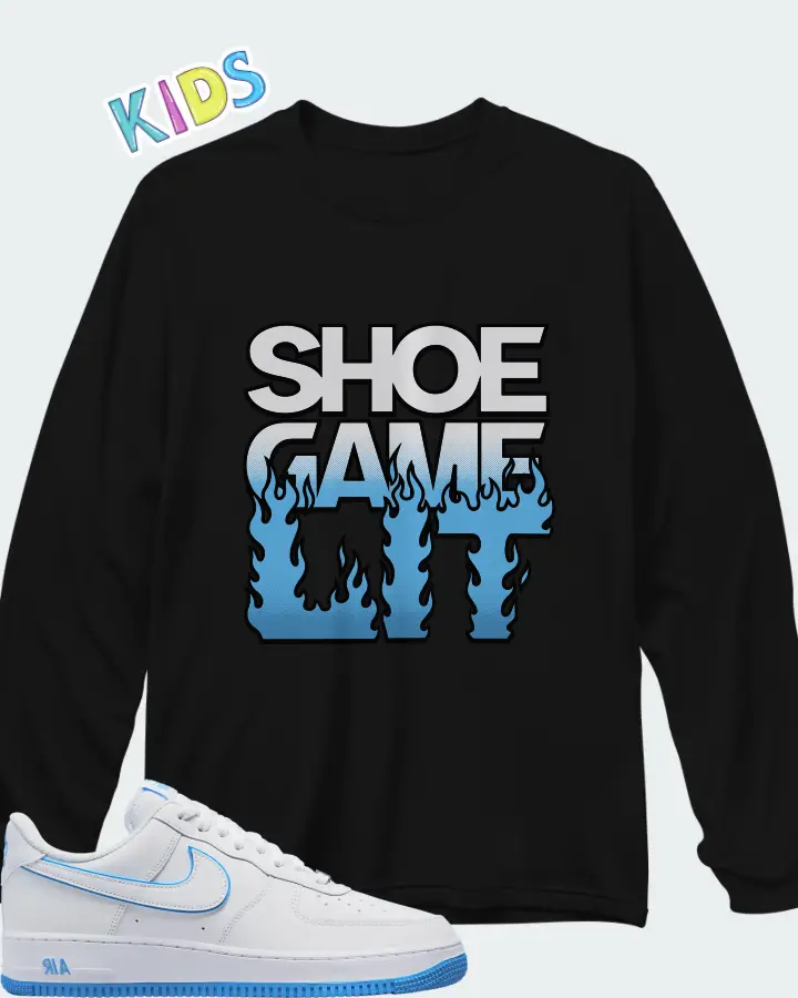 Nike Air Force 1 '07 Low White University Blue Sole Matching Kid's Long Sleeve T-Shirt