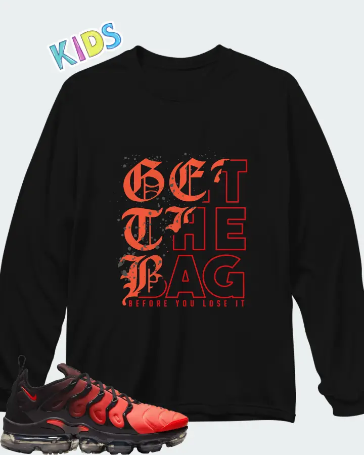 Nike Air Vapormax Plus Black Bright Crimson Anthracite  Matching Kid's Long Sleeve T-Shirt