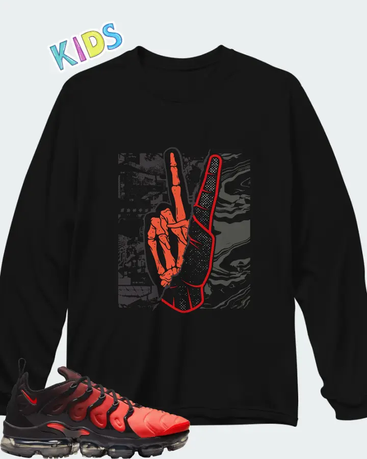 Nike Air Vapormax Plus Black Bright Crimson Anthracite Matching Kid's Long Sleeve T-Shirt