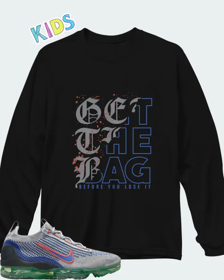 Nike Air VaporMax 2021 Flyknit Wolf Grey Medium Blue Matching Kid's Long Sleeve T-Shirt