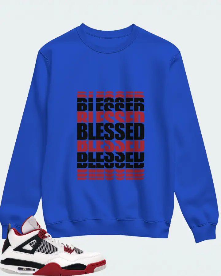 Jordan 4 Retro Sneaker Matching Royal Blue Sweatshirt - BLESSED Many Times