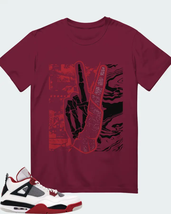 Jordan 4 Retro Sneaker Matching Maroon Gildan T-Shirt - Peace of mind