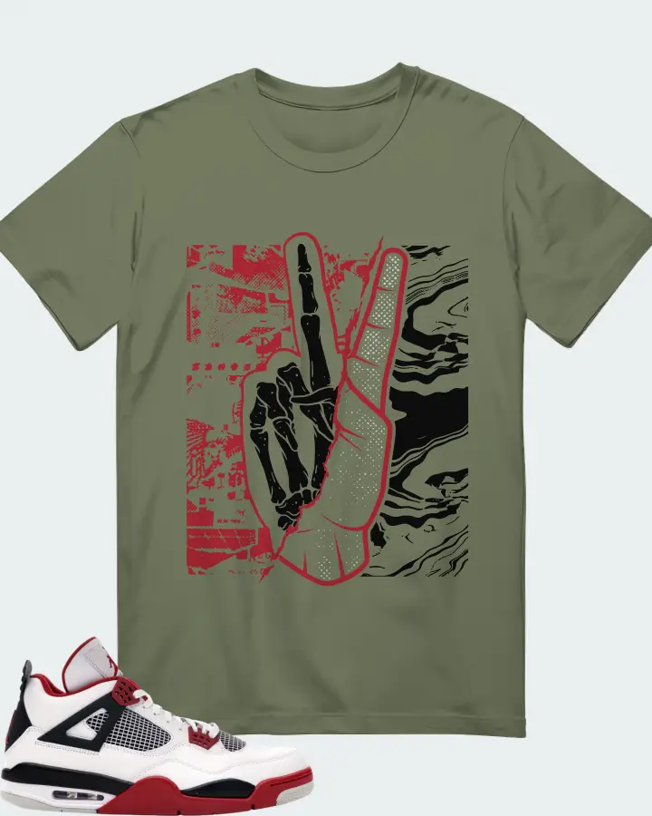 Jordan 4 Retro Sneaker Matching Olive Gildan T-Shirt - Peace of mind