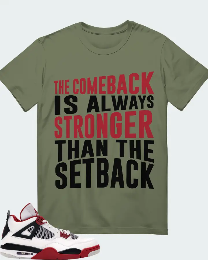 Jordan 4 Retro Sneaker Matching Olive Gildan T-Shirt - The Comeback