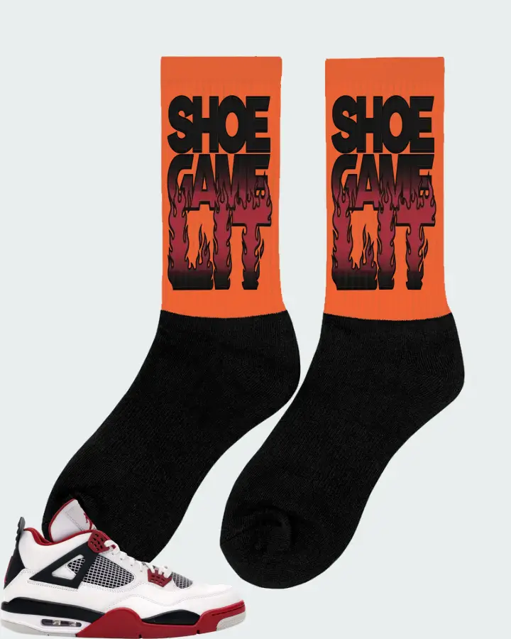 Jordan 4 Retro Sneaker Matching Orange Socks (Shoe Game Lit Refreshed) - View 3