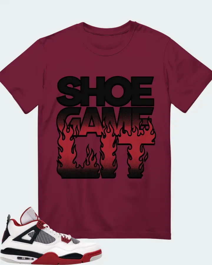 Jordan 4 Retro Sneaker Matching Maroon Gildan T-Shirt - Shoe Game Lit Refreshed