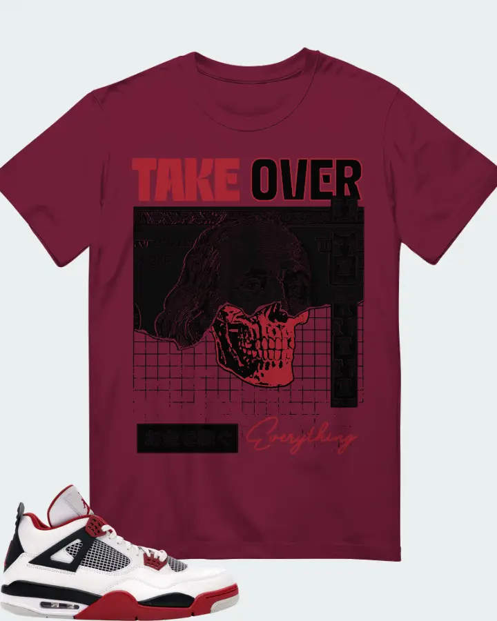 Jordan 4 Retro Sneaker Matching Maroon Gildan T-Shirt - Take Over