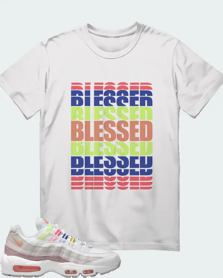 Nike Air Max 95 White Multi (Women's) Sneaker Matching White T-Shirt - BLESSED Many Times