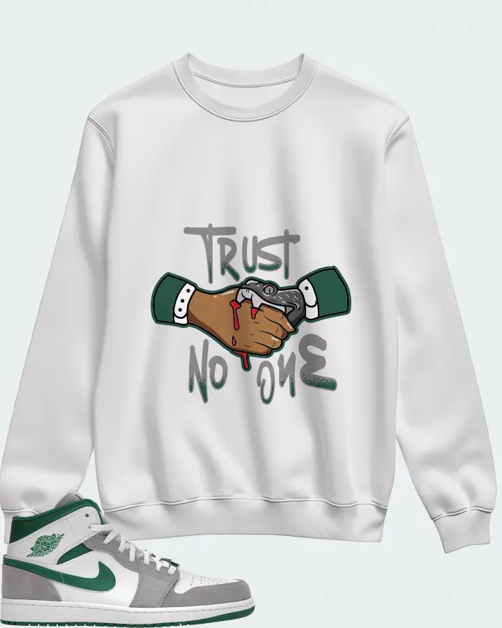 Jordan 1 Mid SE Sneaker Matching White Sweatshirt - Trust No One