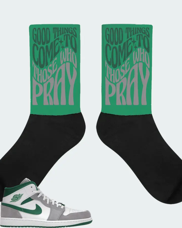 Jordan 1 Mid SE Sneaker Matching Kelly Green Socks - Good Things Come To Those Who Pray