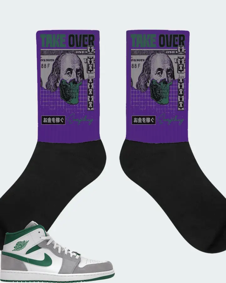 Jordan 1 Mid SE Sneaker Matching Purple Socks - Take Over