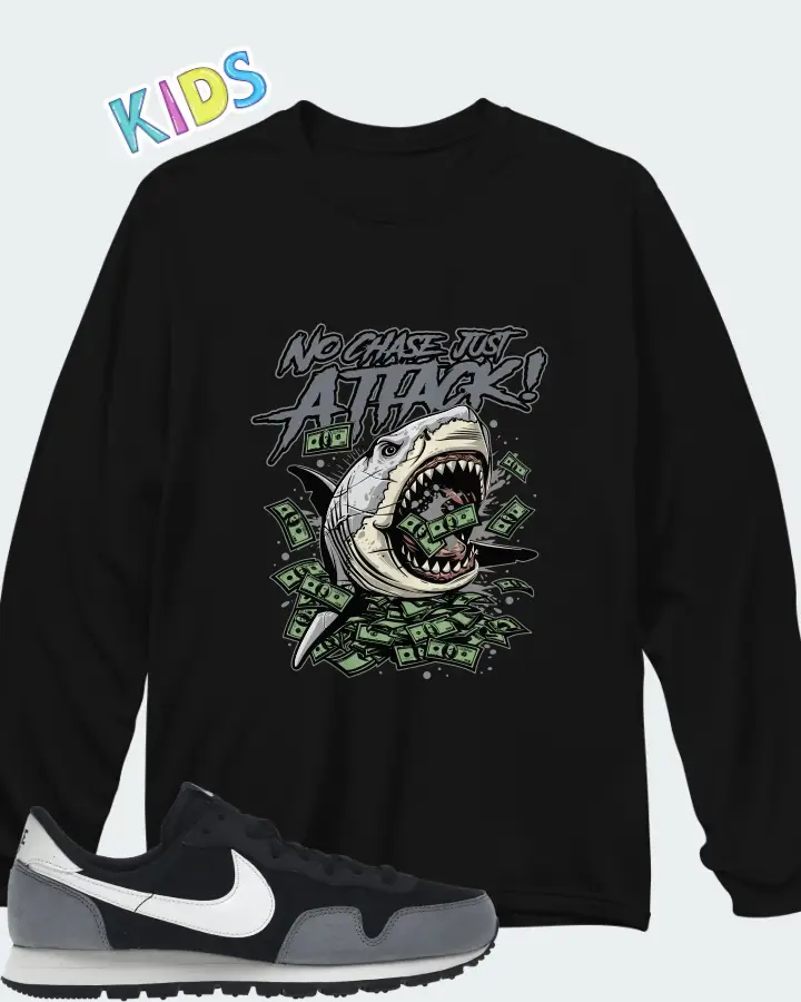 Nike Air Pegasus 83 PRM Black Cool Grey Matching Kid's Long Sleeve T-Shirt