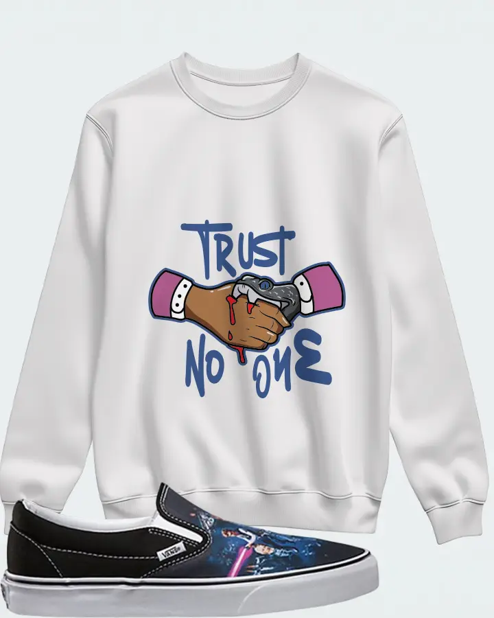 Vans Slip-On Sneaker Matching White Sweatshirt - Trust No One