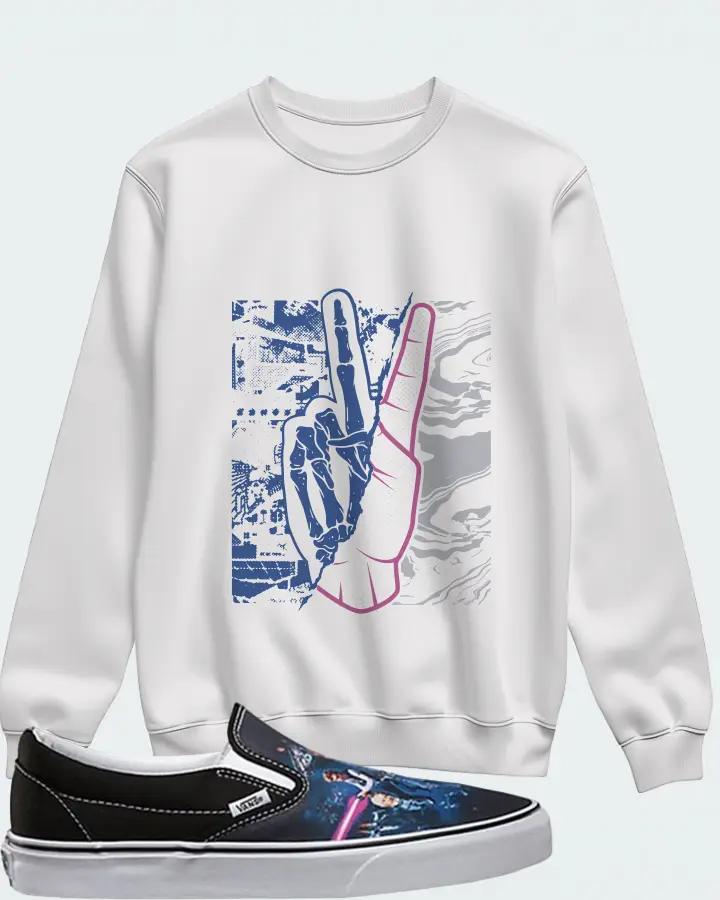 Vans Slip-On Sneaker Matching White Sweatshirt - Peace of mind