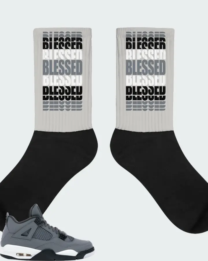 Jordan 4 Retro Sneaker Matching Grey Socks - BLESSED Many Times