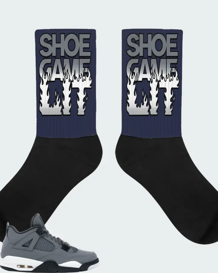 Jordan 4 Retro Sneaker Matching Navy Socks - Shoe Game Lit Refreshed