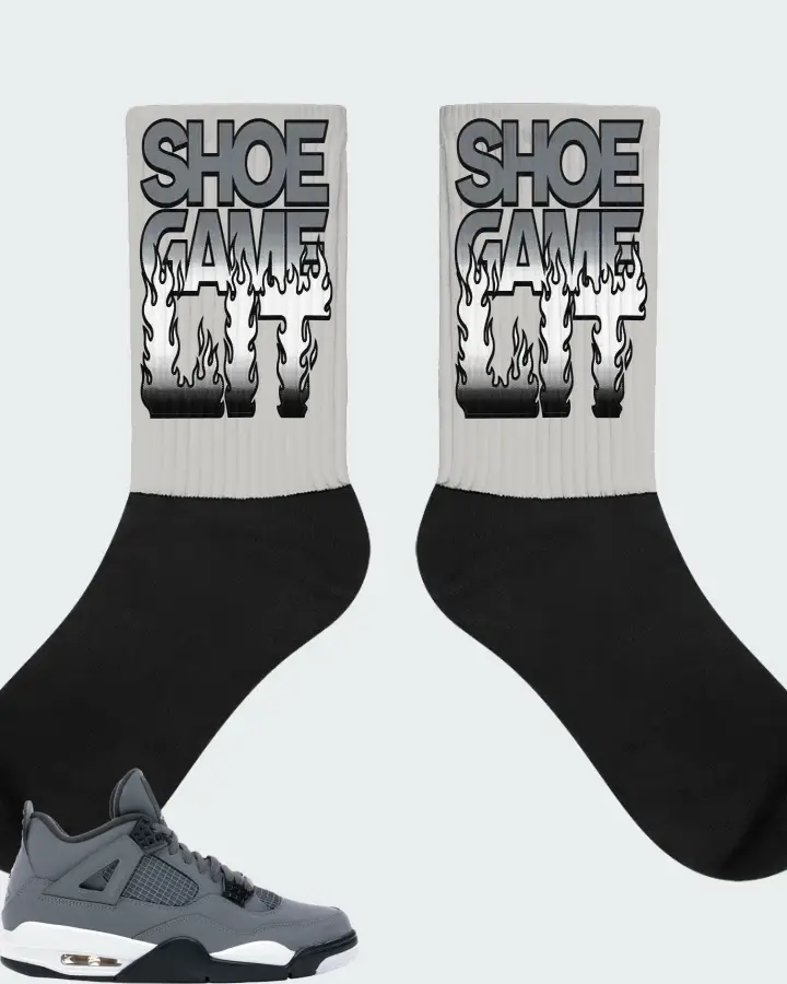 Jordan 4 Retro Sneaker Matching Grey Socks - Shoe Game Lit Refreshed