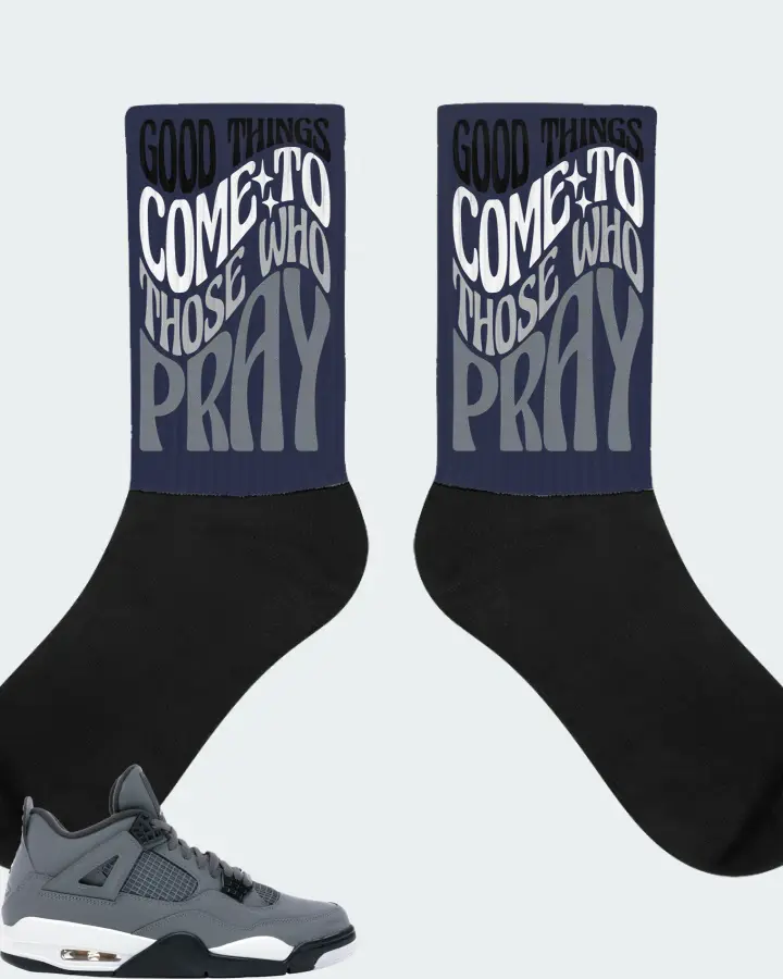 Jordan 4 Retro Sneaker Matching Navy Socks - Good Things Come To Those Who Pray
