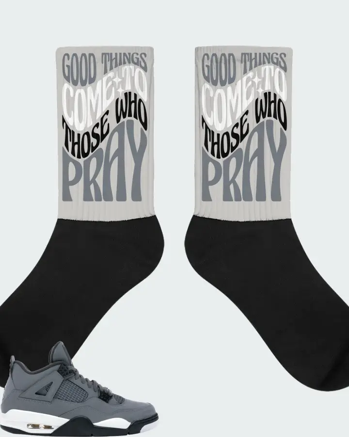 Jordan 4 Retro Sneaker Matching Grey Socks - Good Things Come To Those Who Pray