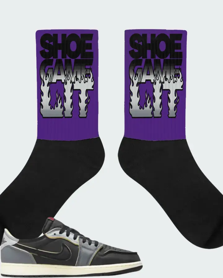 Jordan 1 Low OG EX Sneaker Matching Purple Socks - Shoe Game Lit Refreshed