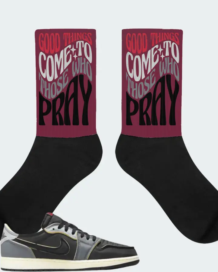 Jordan 1 Low OG EX Sneaker Matching Maroon Socks - Good Things Come To Those Who Pray