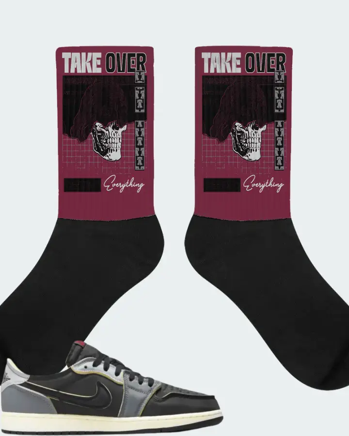 Jordan 1 Low OG EX Sneaker Matching Maroon Socks - Take Over