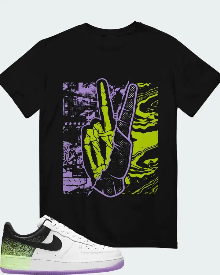 Nike Air Force 1 Low Splatter Barely Volt Fuchsia Glow (Women's) Sneaker Matching Black T-Shirt - Peace of mind