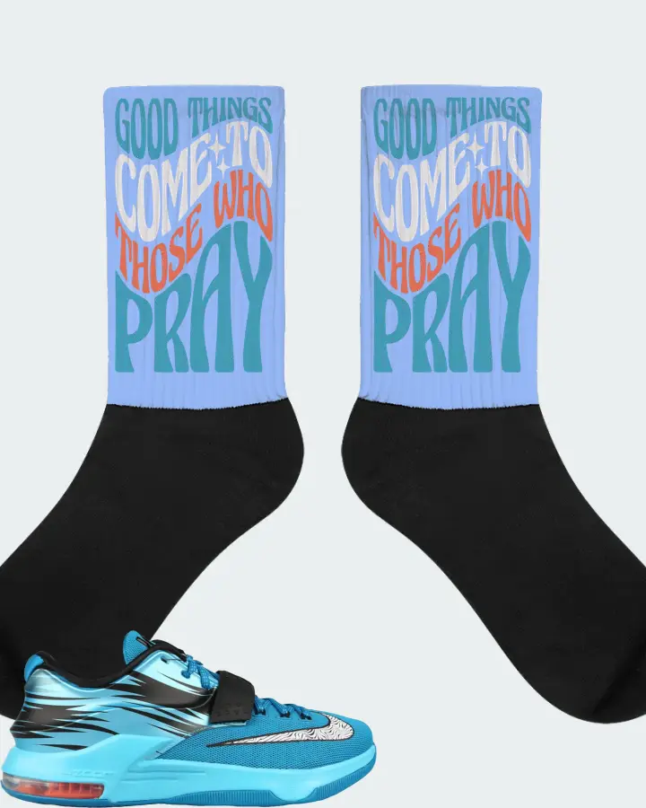 Nike KD 7 Sneaker Matching Carolina Blue Socks - Good Things Come To Those Who Pray