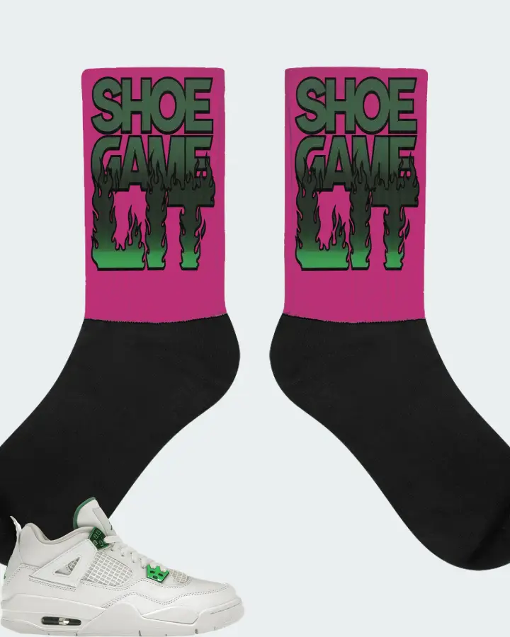 Jordan 4 Retro Sneaker Matching Berry Socks - Shoe Game Lit Refreshed
