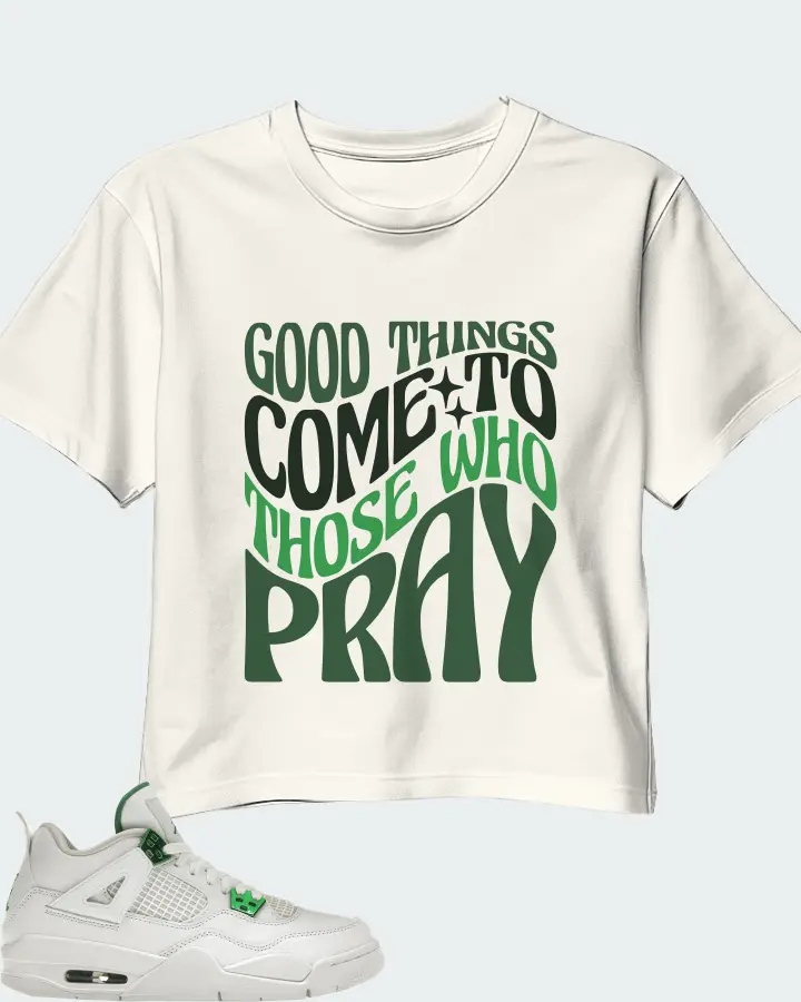 Jordan 4 Retro Sneaker Matching Ecru White Crop Top - Good Things Come To Those Who Pray