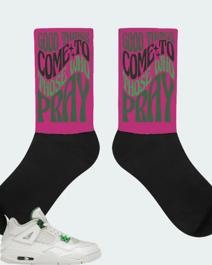 Jordan 4 Retro Sneaker Matching Berry Socks - Good Things Come To Those Who Pray