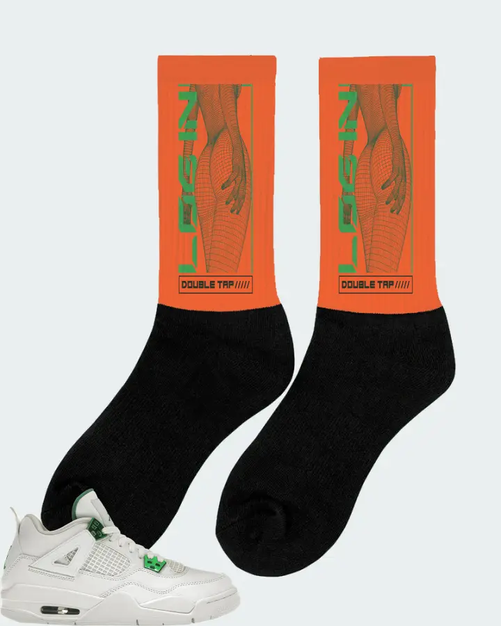 Jordan 4 Retro Sneaker Matching Orange Socks (LOGIN) - View 3