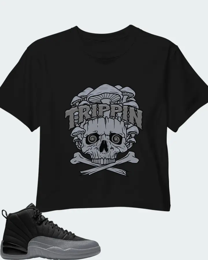Air Jordan 12 Black Wolf Grey Matching Crop Top