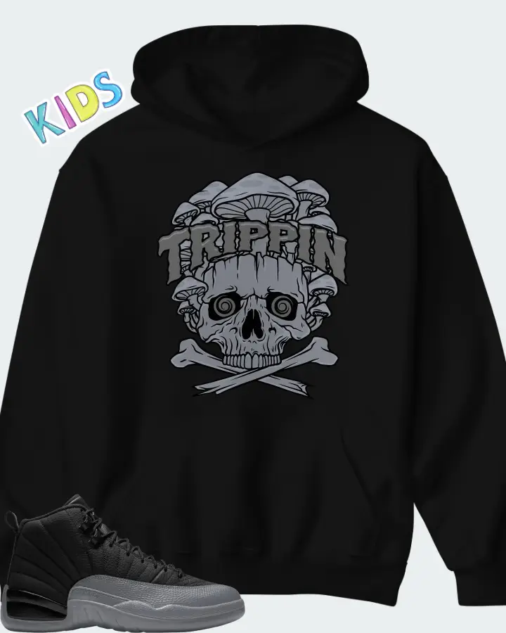 Air Jordan 12 Black Wolf Grey Matching Kid's Hoodie