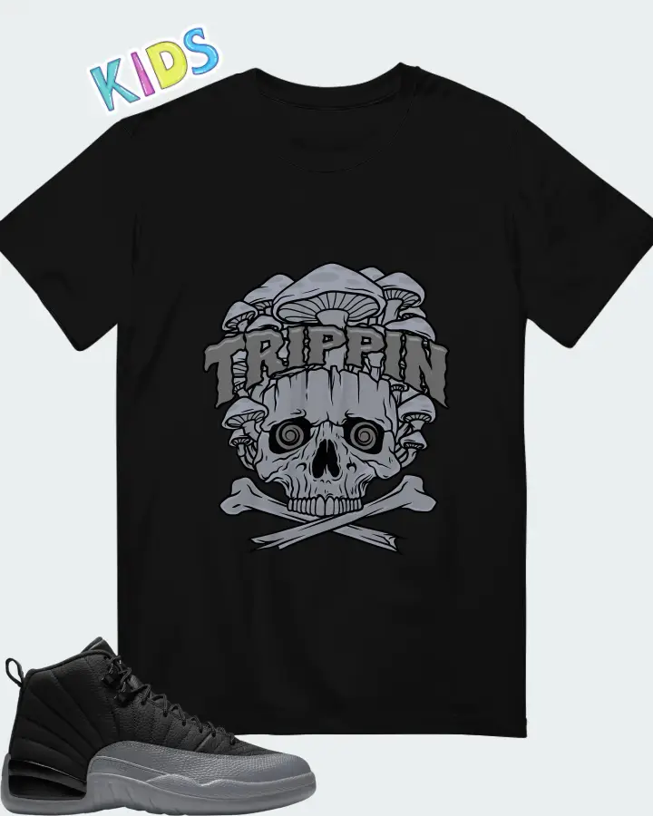 Air Jordan 12 Black Wolf Grey Matching Kid's T-Shirt