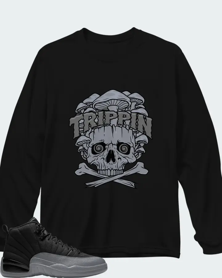 Air Jordan 12 Black Wolf Grey Matching Long Sleeve T-Shirt