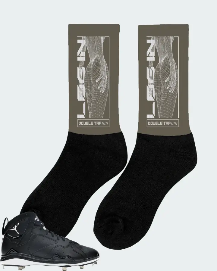 Jordan 7 Retro Cleat Sneaker Matching Army Green Socks (LOGIN) - View 3