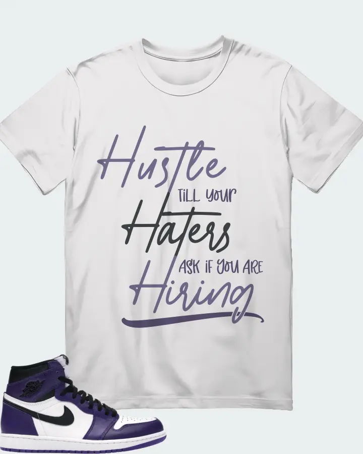 Air Jordan Nu Retro 1 Court Purple  matching White t-shirt