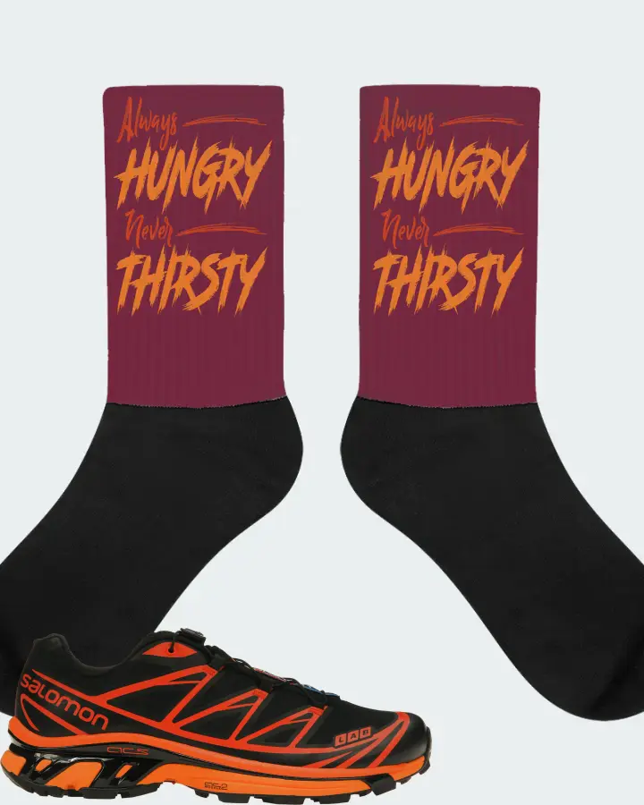 Salomon XT-6 Sneaker Matching Maroon Socks - Always HUNGRY Never THIRSTY