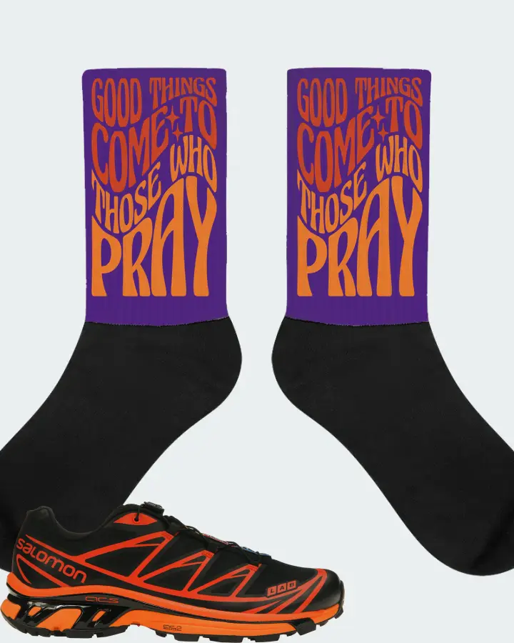 Salomon XT-6 Sneaker Matching Purple Socks - Good Things Come To Those Who Pray