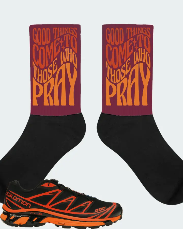 Salomon XT-6 Sneaker Matching Maroon Socks - Good Things Come To Those Who Pray
