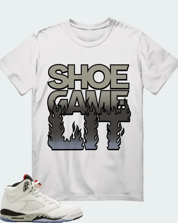 Jordan 5 Retro White Cement (GS) Sneaker Matching White T-Shirt - Shoe Game Lit Refreshed