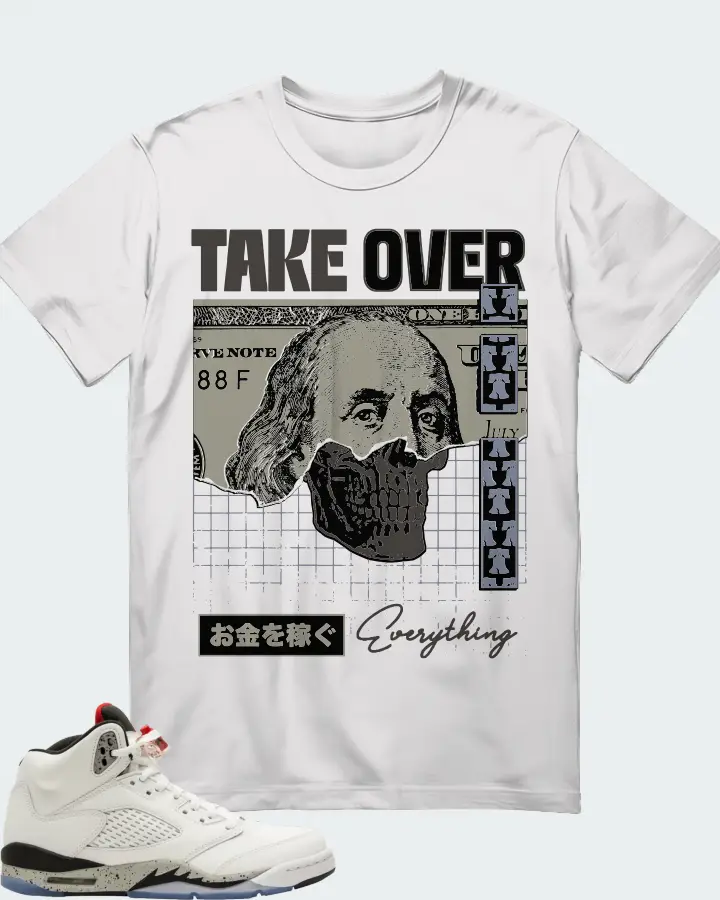 Jordan 5 Retro White Cement (GS) Sneaker Matching White T-Shirt - Take Over
