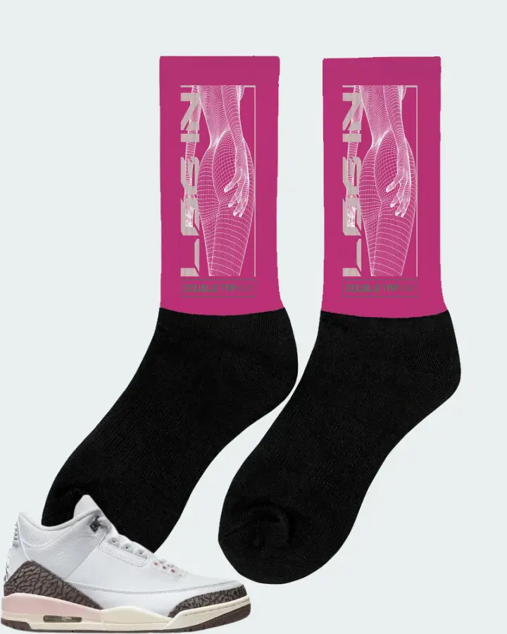 Jordan 3 Retro Sneaker Matching Berry Socks (LOGIN) - View 3