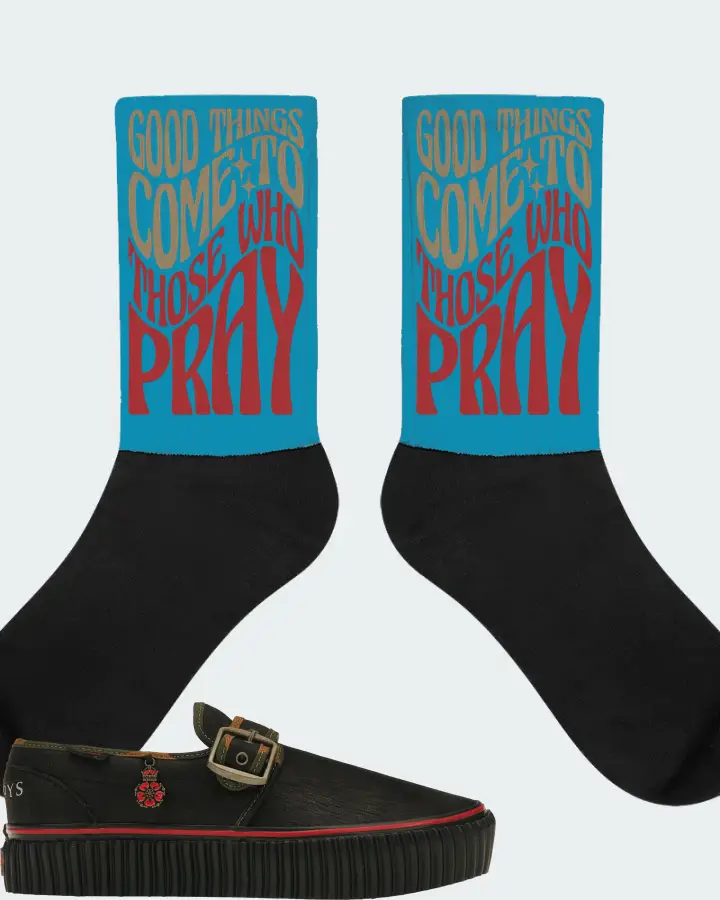 Vans Style 47 Creeper Sneaker Matching Aqua Socks - Good Things Come To Those Who Pray