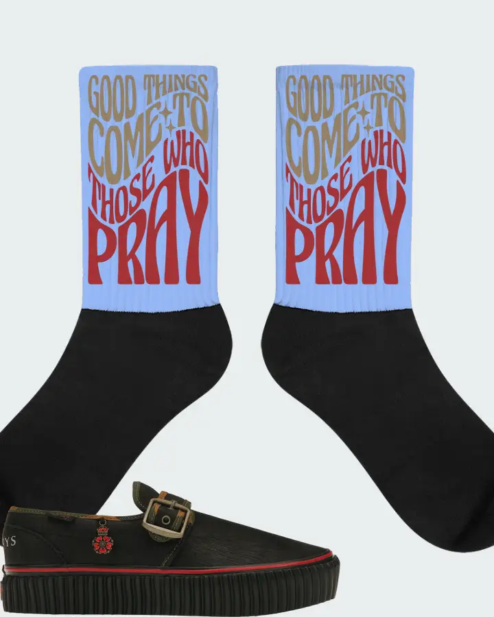 Vans Style 47 Creeper Sneaker Matching Carolina Blue Socks - Good Things Come To Those Who Pray