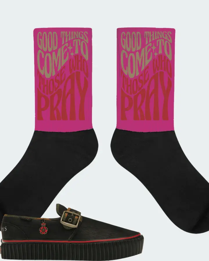 Vans Style 47 Creeper Sneaker Matching Berry Socks - Good Things Come To Those Who Pray
