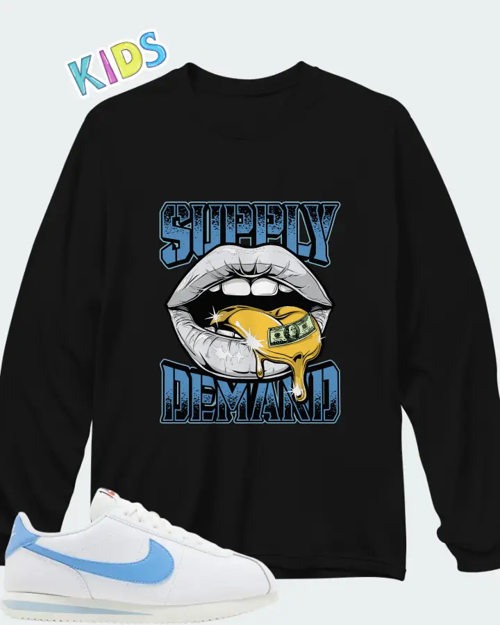 Wmns Nike Cortez University Blue Matching Kid's Long Sleeve T-Shirt