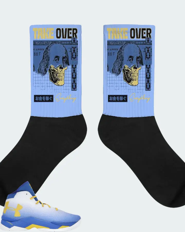 UA Curry 2.5 Sneaker Matching Carolina Blue Socks - Take Over