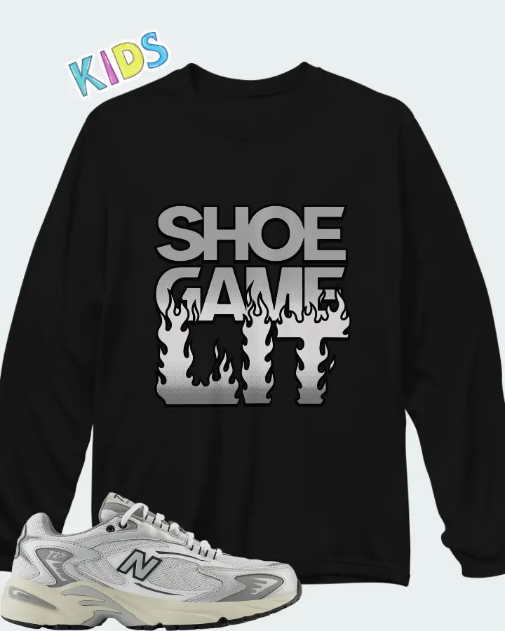 New Balance 725v1 White Metallic Silver Grey Matching Kid's Long Sleeve T-Shirt